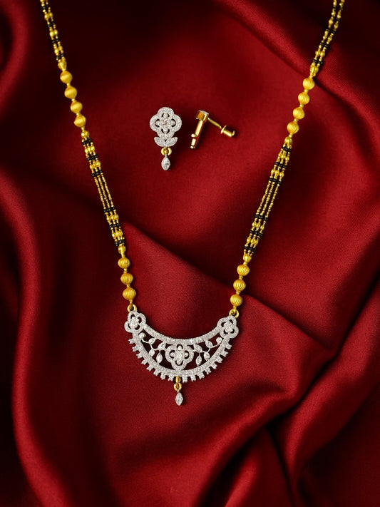 American Diamond Flower/Leaf Pendant Long Mangalsutra Set