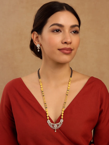 American Diamond Flower/Leaf Pendant Long Mangalsutra Set