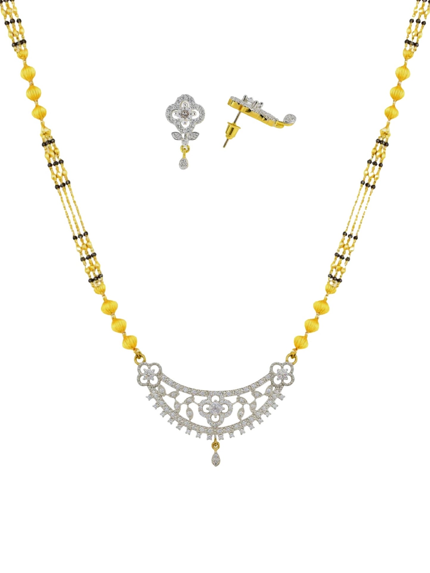 American Diamond Flower/Leaf Pendant Long Mangalsutra Set
