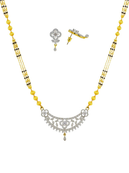 American Diamond Flower/Leaf Pendant Long Mangalsutra Set