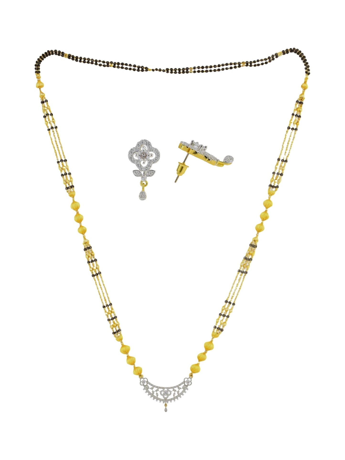 American Diamond Flower/Leaf Pendant Long Mangalsutra Set