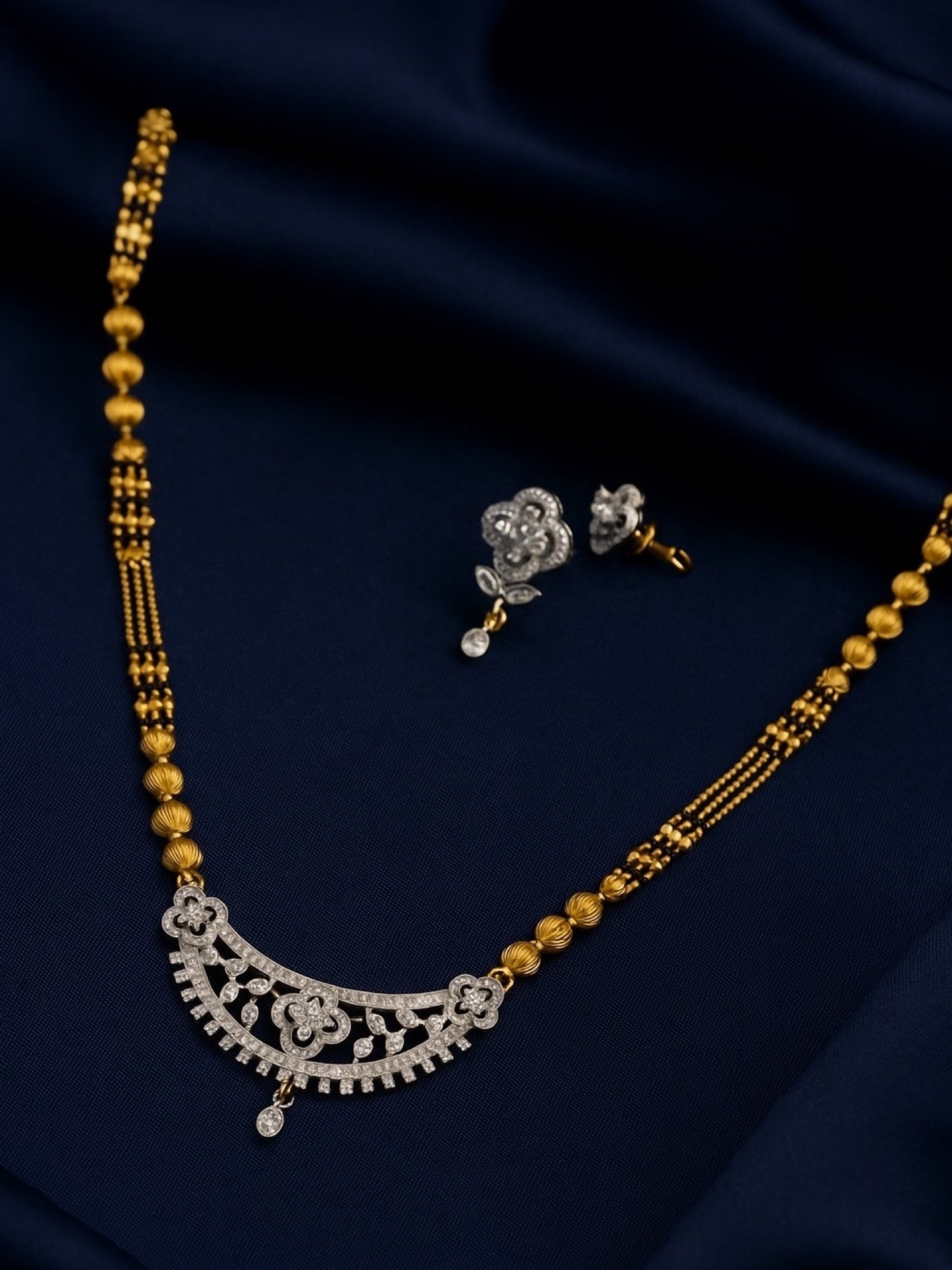 American Diamond Flower/Leaf Pendant Long Mangalsutra Set