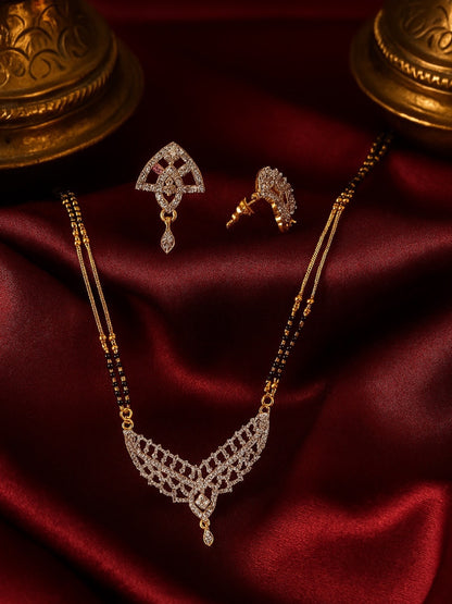American Diamond V Shape Pendant Long Mangalsutra Set