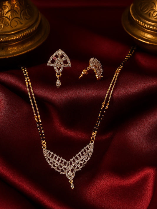 American Diamond V Shape Pendant Long Mangalsutra Set