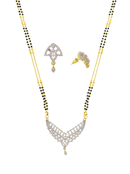 American Diamond V Shape Pendant Long Mangalsutra Set