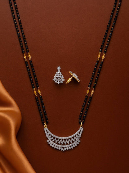 American Diamond Half Round Pendant Long Mangalsutra Set