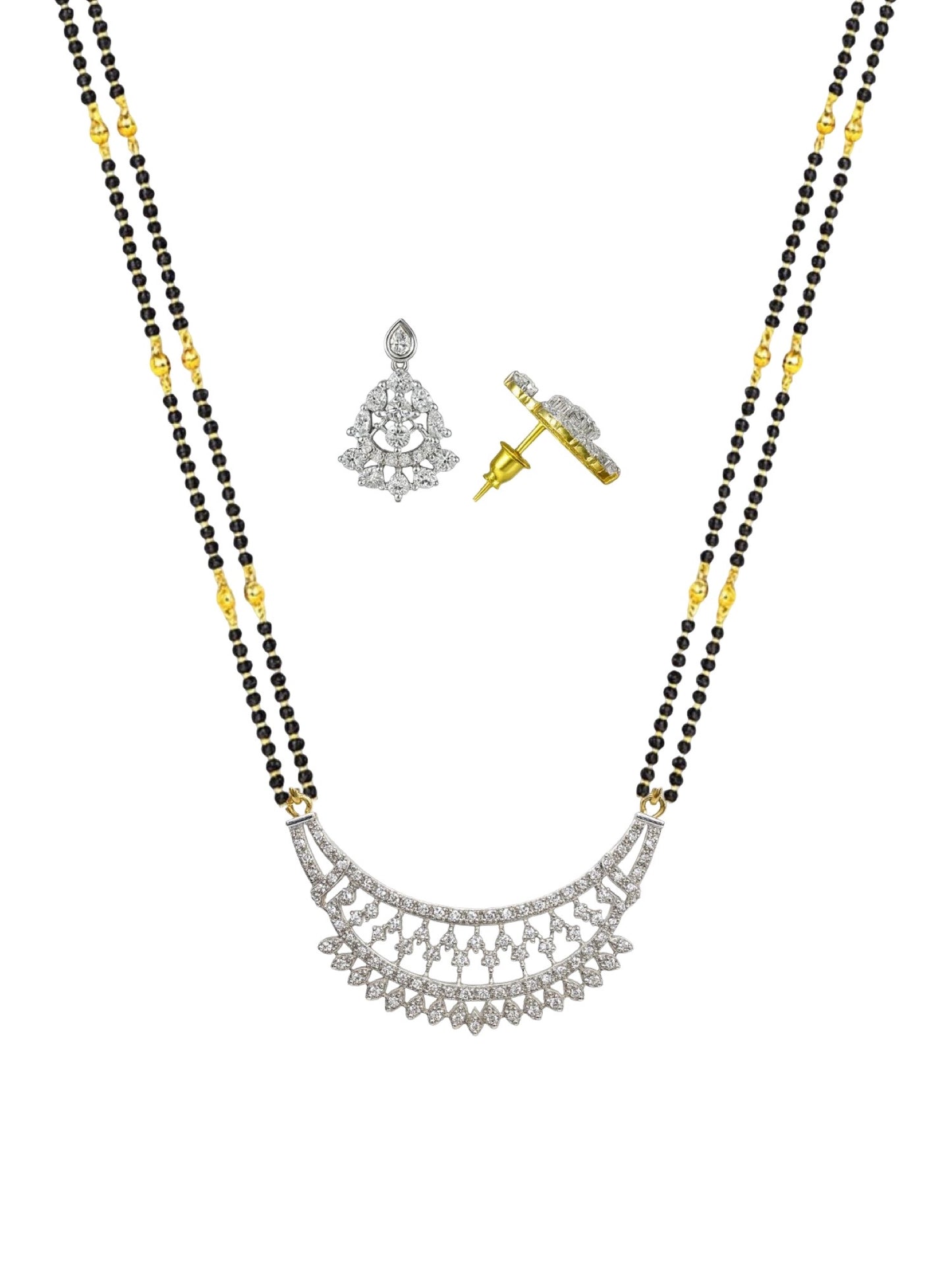 American Diamond Half Round Pendant Long Mangalsutra Set