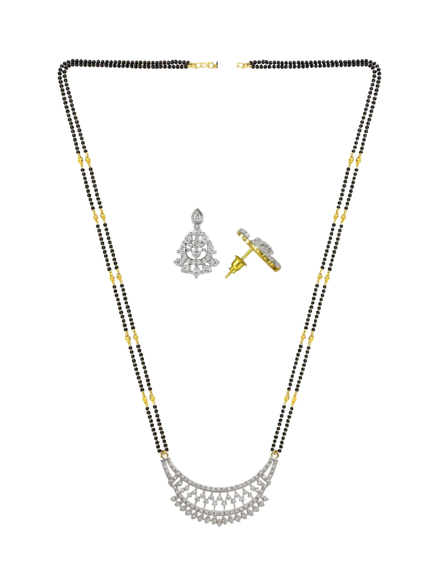 American Diamond Half Round Pendant Long Mangalsutra Set