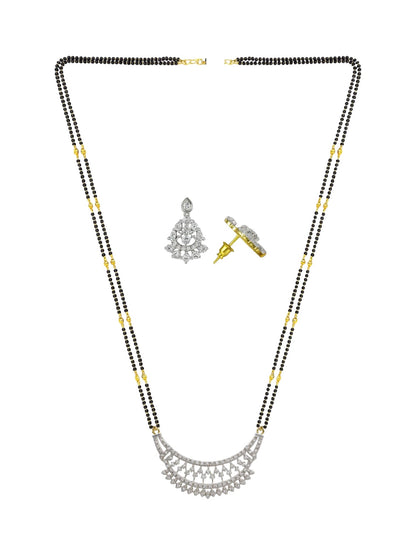 American Diamond Half Round Pendant Long Mangalsutra Set