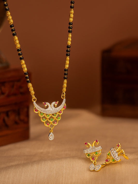 American Diamond Peacock Pendant Long Mangalsutra Set