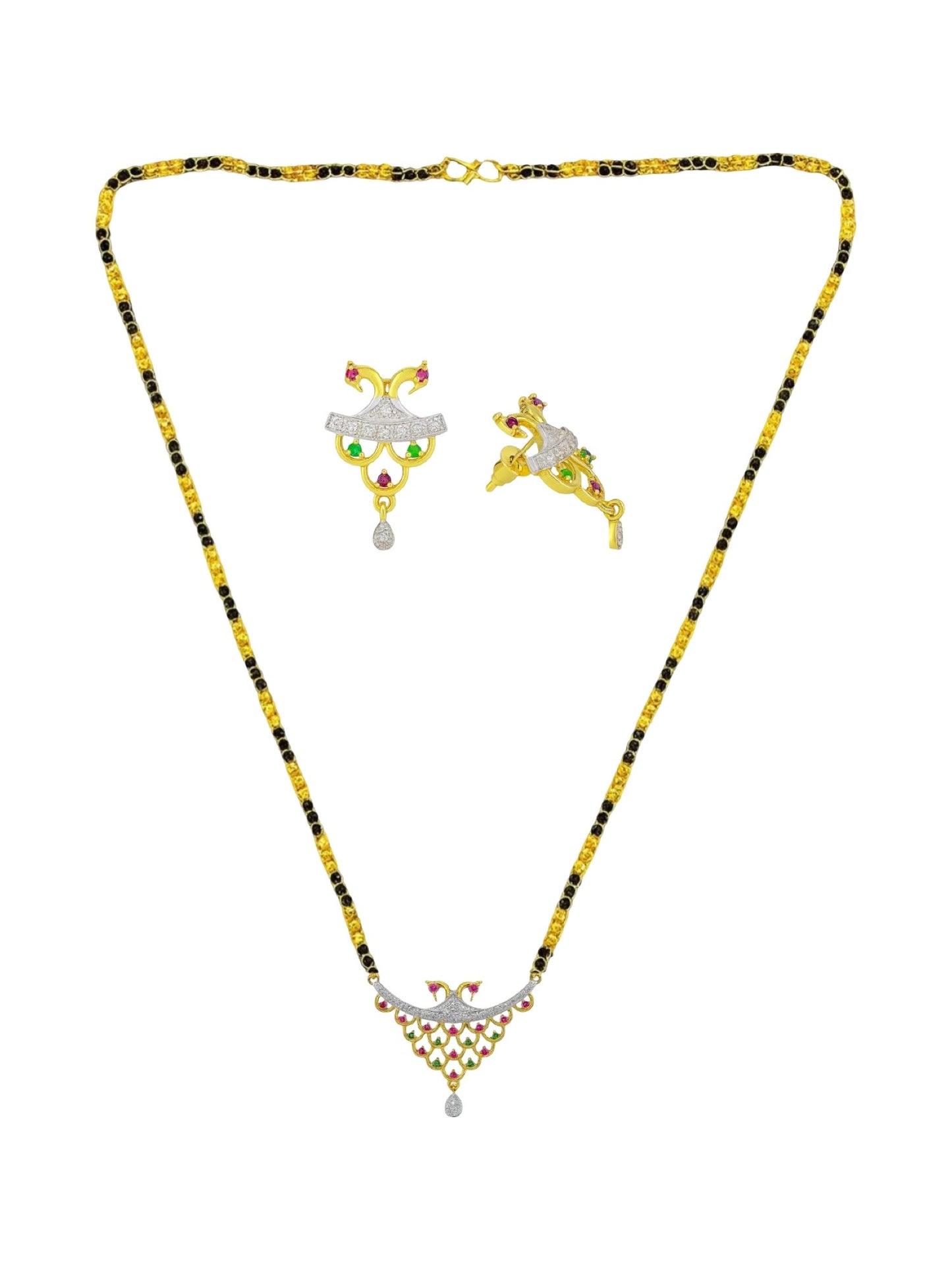 American Diamond Peacock Pendant Long Mangalsutra Set