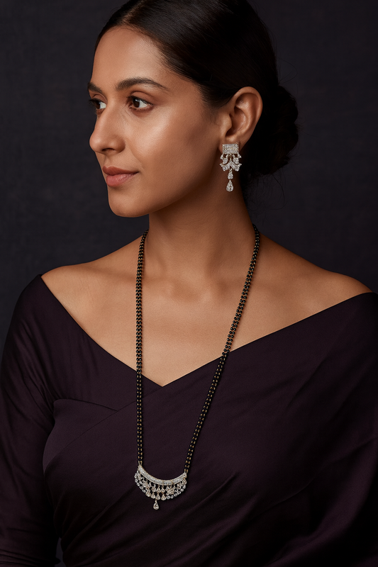 American Diamond Drop/Flower Pendant Long Mangalsutra Set