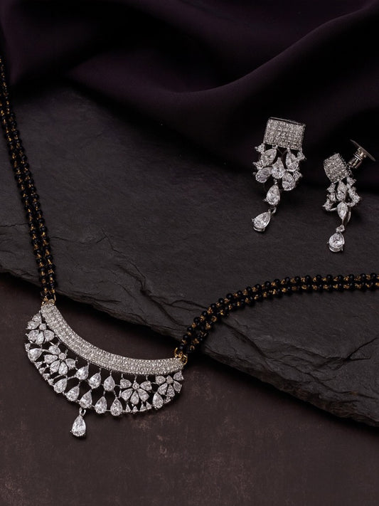 American Diamond Drop/Flower Pendant Long Mangalsutra Set