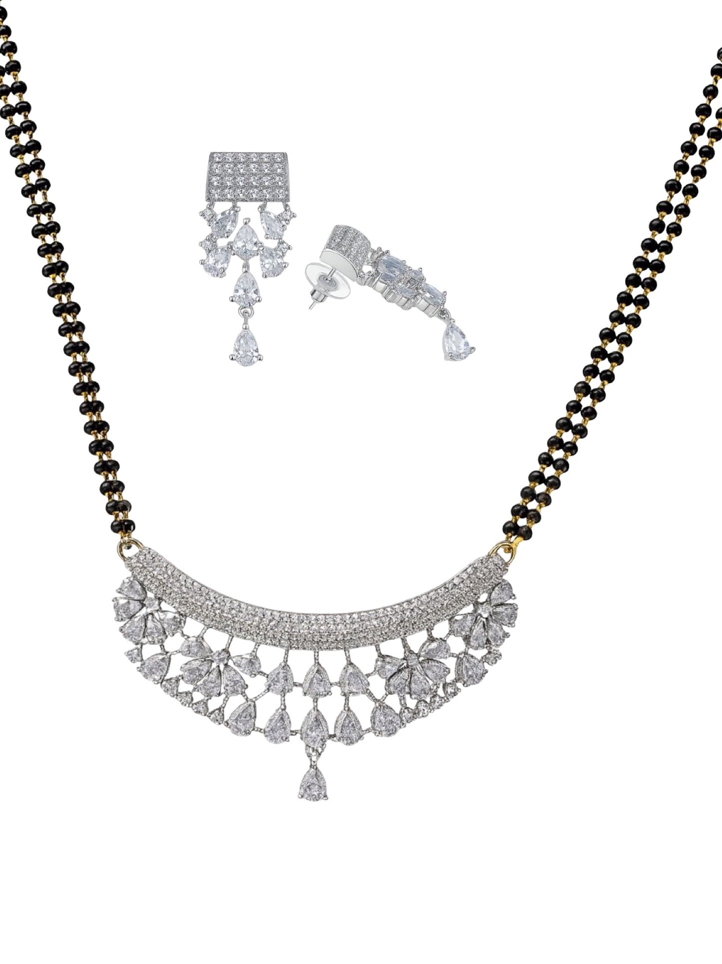 American Diamond Drop/Flower Pendant Long Mangalsutra Set