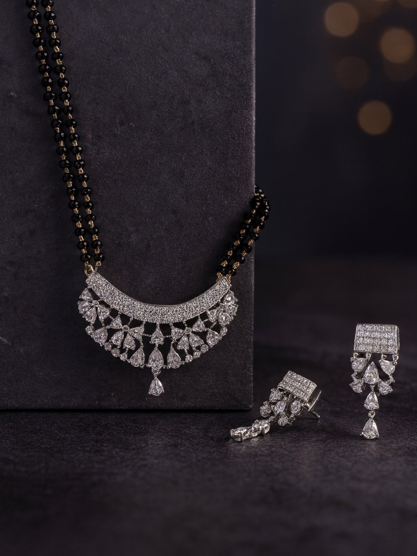 American Diamond Drop/Flower Pendant Long Mangalsutra Set