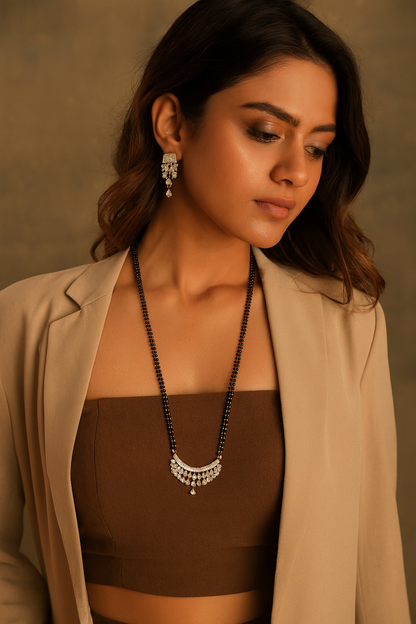 American Diamond Drop/Flower Pendant Long Mangalsutra Set