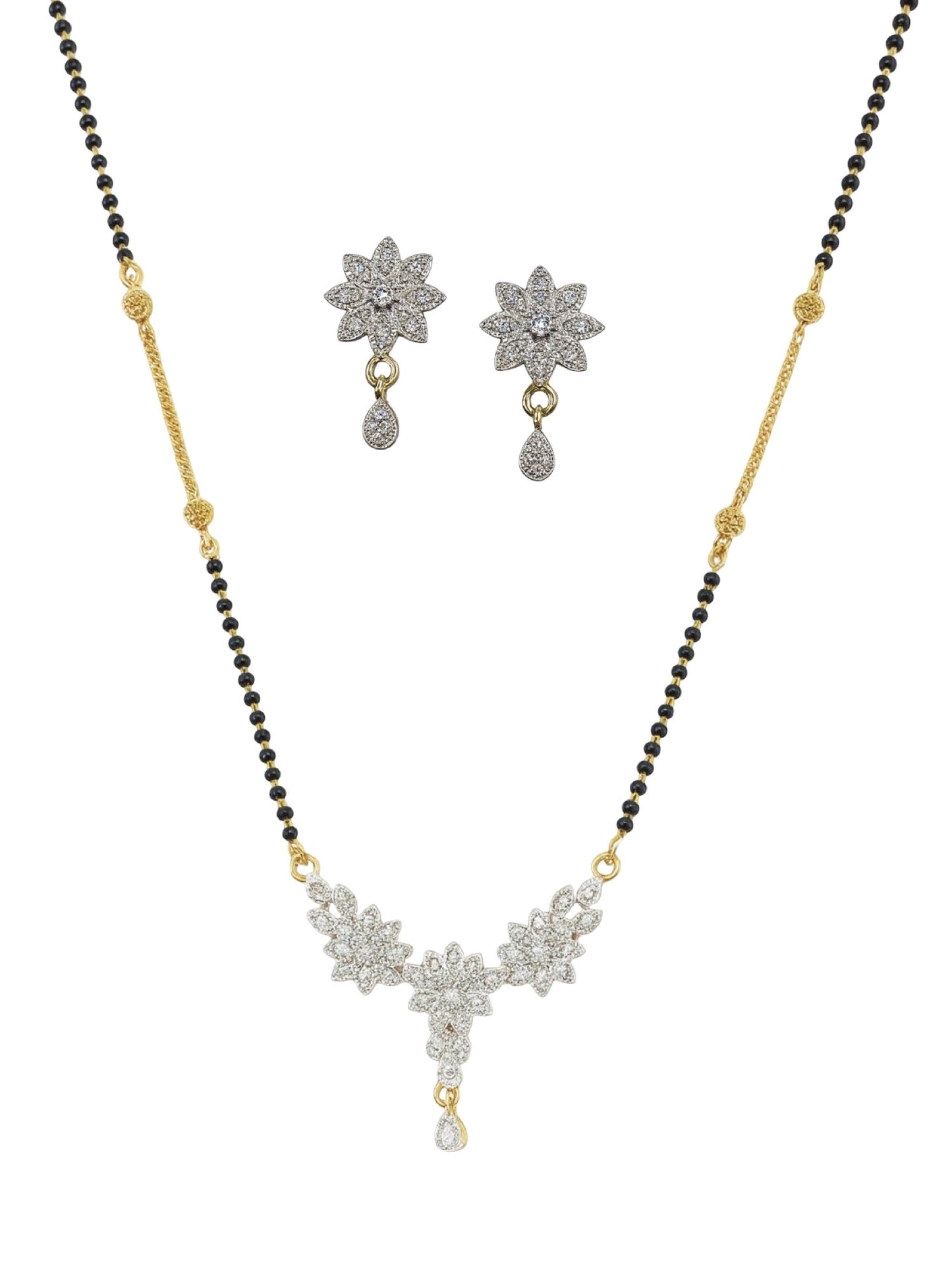 American Diamond Flower Pendant Short Mangalsutra Set