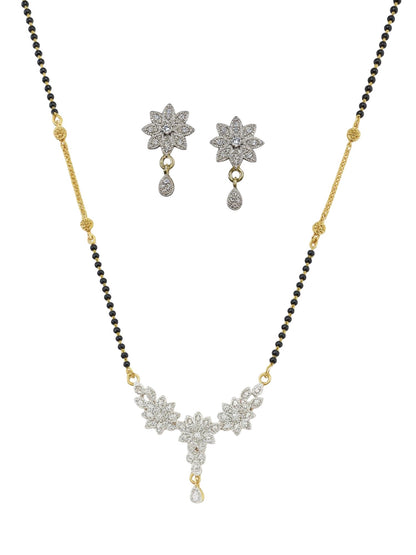 American Diamond Flower Pendant Short Mangalsutra Set