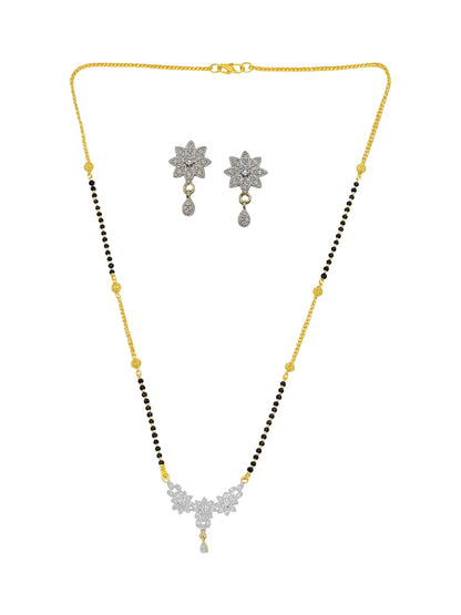 American Diamond Flower Pendant Short Mangalsutra Set