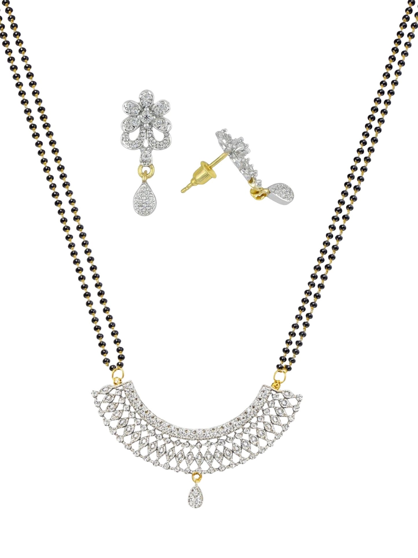 American Diamond Half Round Pendant Long Mangalsutra Set