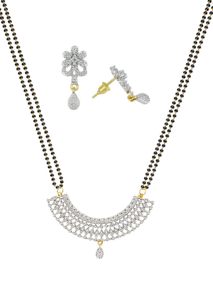American Diamond Half Round Pendant Long Mangalsutra Set