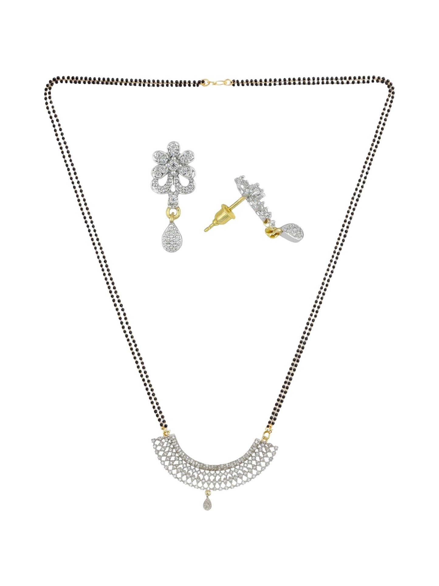 American Diamond Half Round Pendant Long Mangalsutra Set