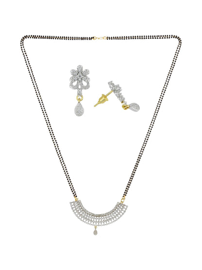 American Diamond Half Round Pendant Long Mangalsutra Set