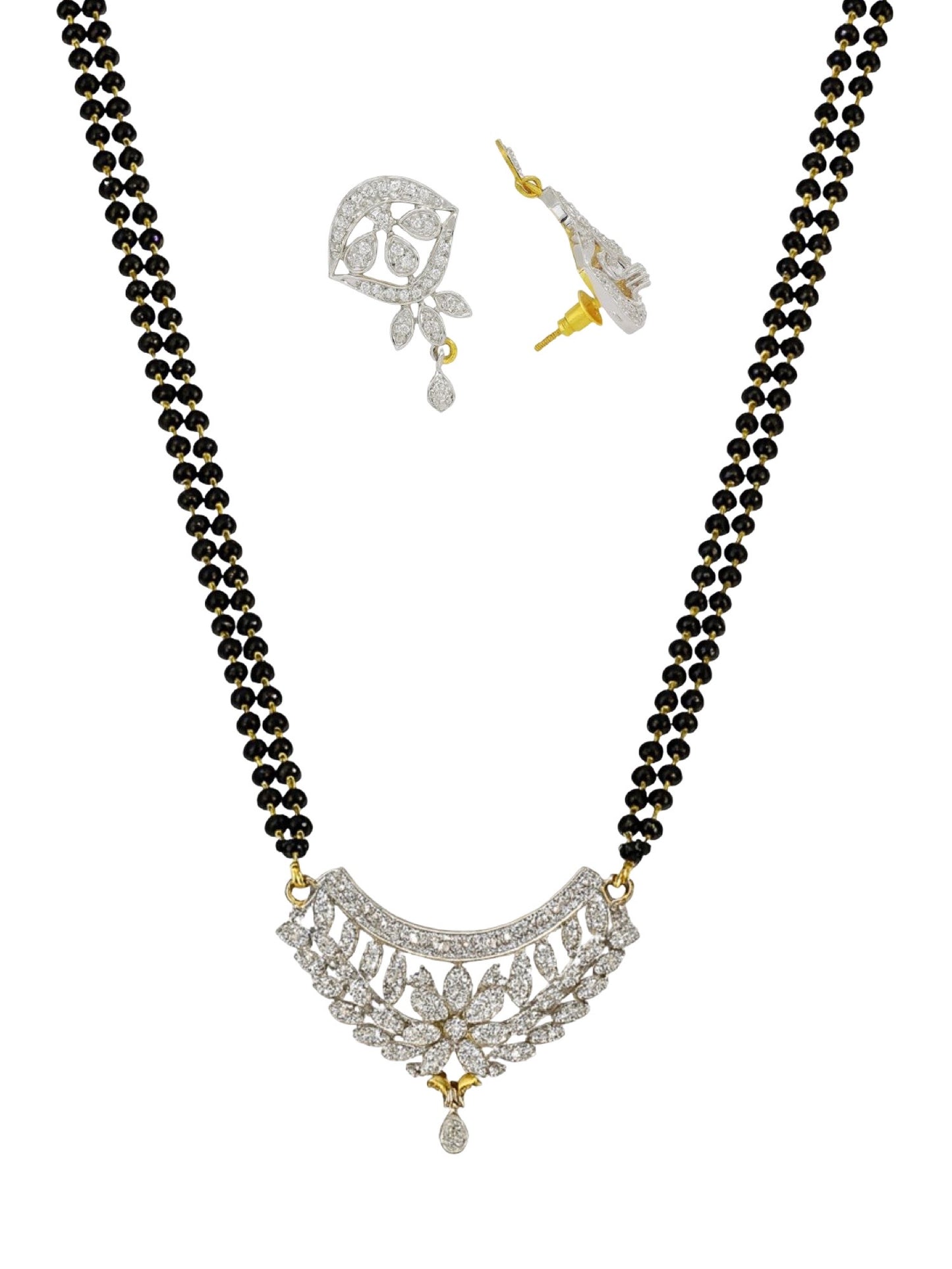 American Diamond Leaf Pendant Long Mangalsutra Set