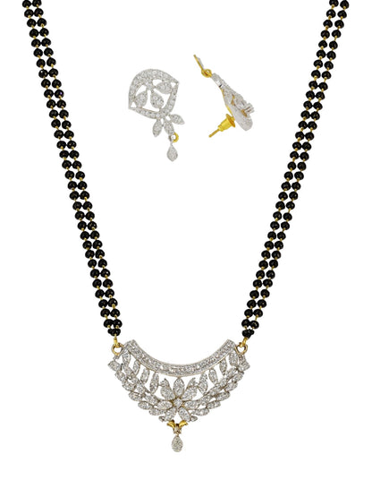 American Diamond Leaf Pendant Long Mangalsutra Set