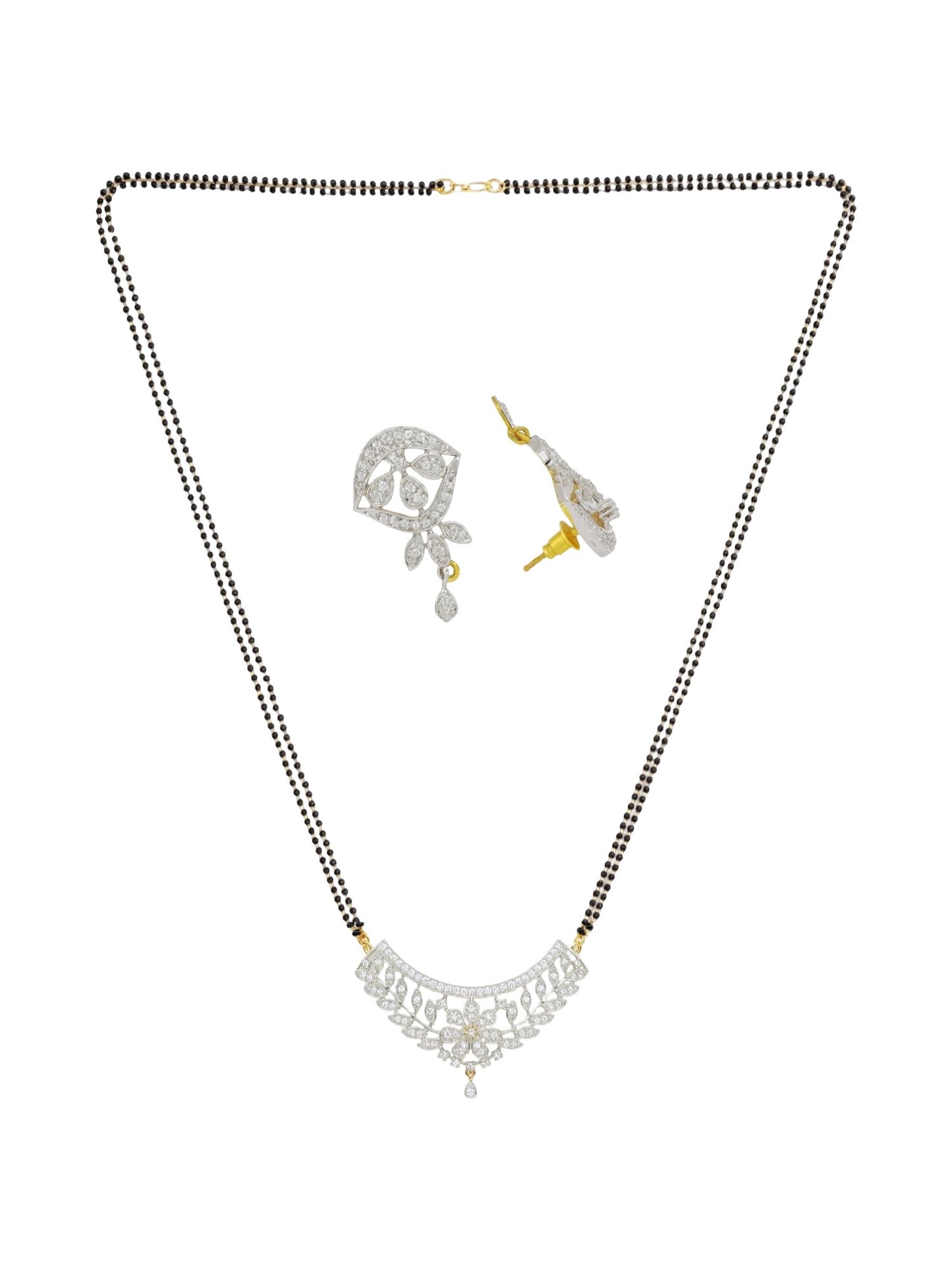 American Diamond Leaf Pendant Long Mangalsutra Set