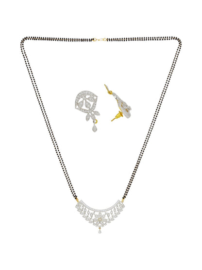 American Diamond Leaf Pendant Long Mangalsutra Set