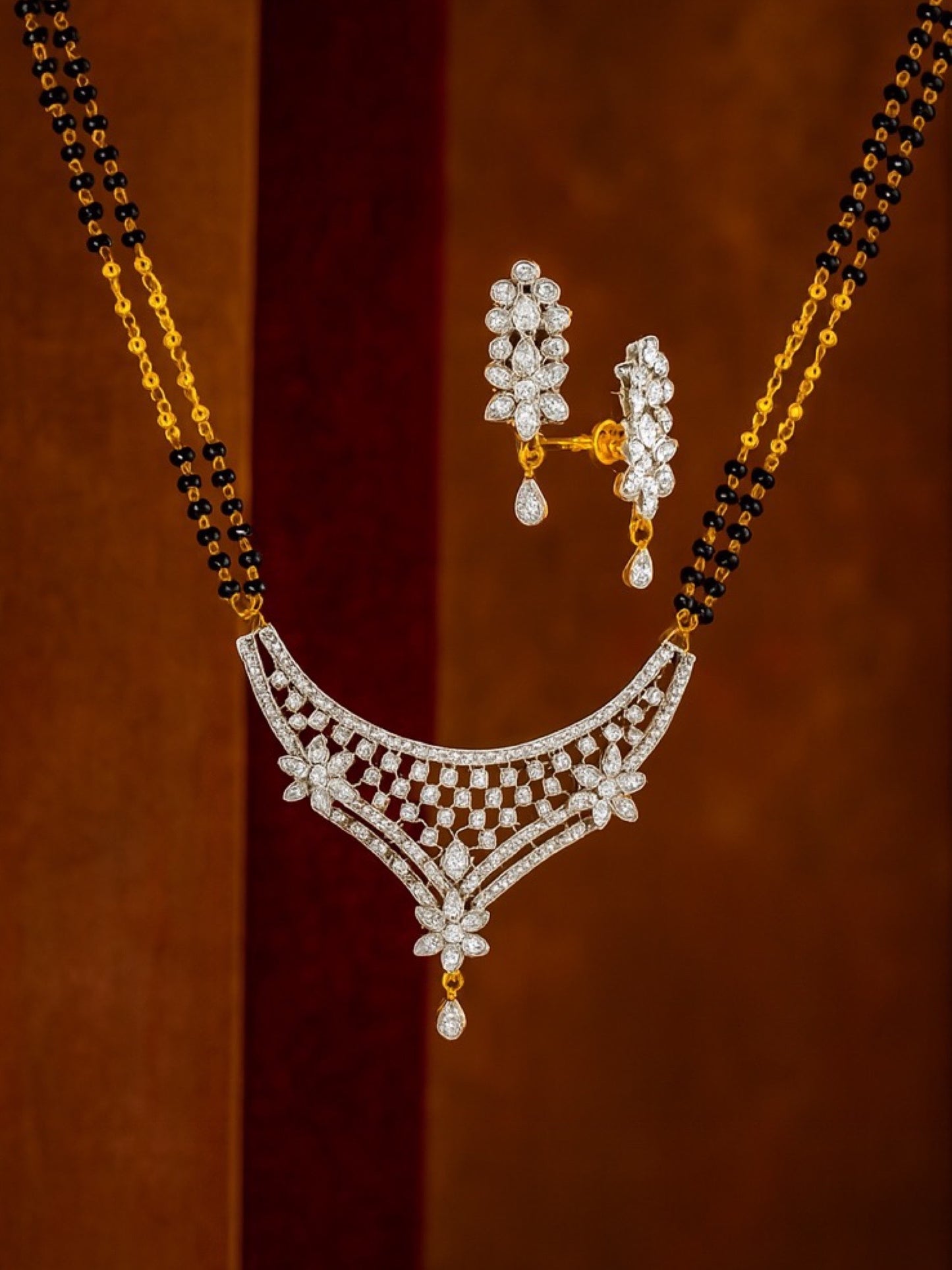 Flower/Drop Pendant Long Mangalsutra Set