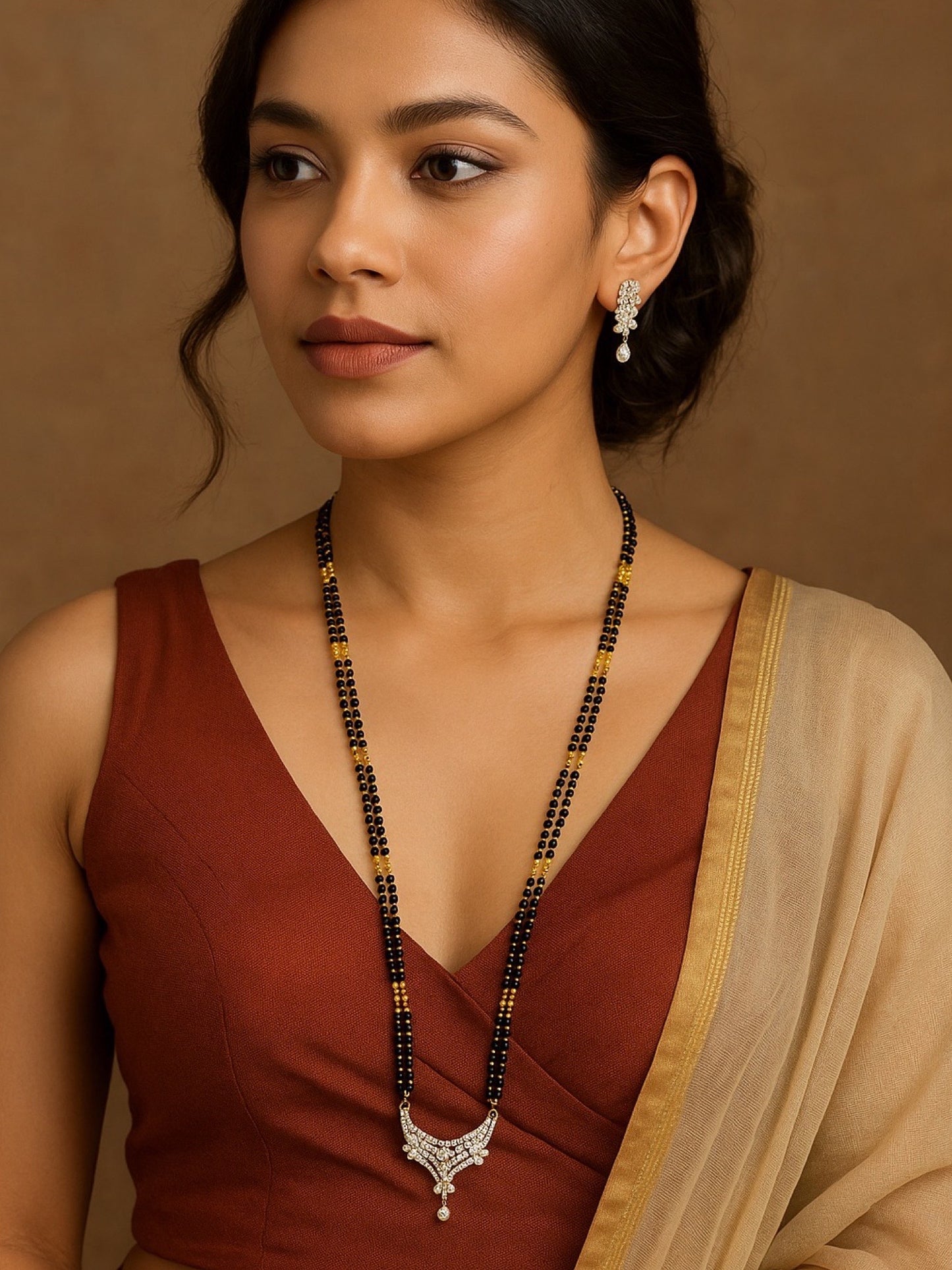 Flower/Drop Pendant Long Mangalsutra Set