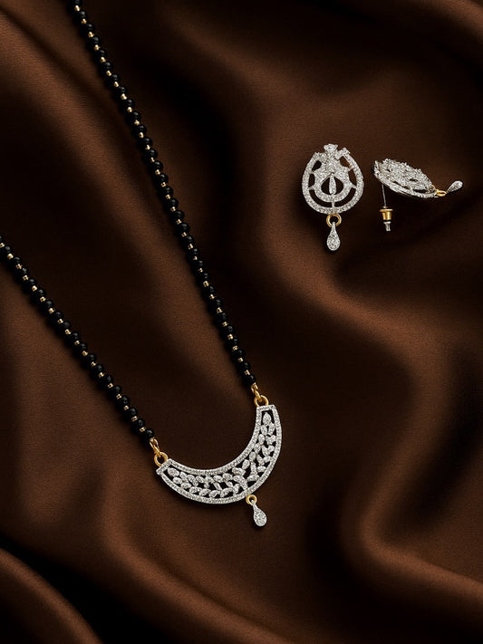 American Diamond Flower Pendant Long Long Mangalsutra Set