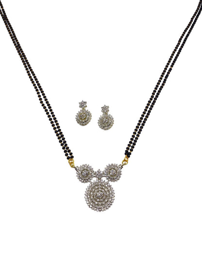 American Diamond Long Mangalsutra Round Pendant & Earrings