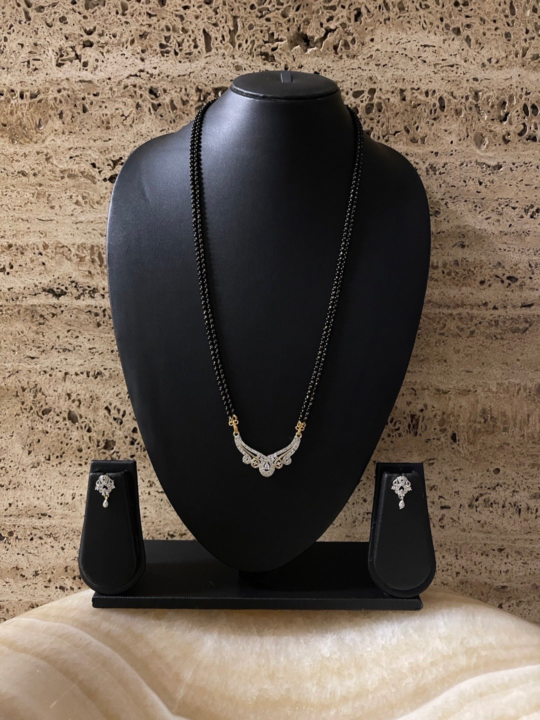 Modern Long American Diamond Mangalsutra & Earrings