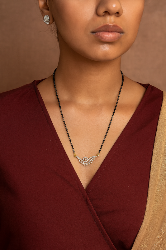 Short Mangalsutra Design & Earrings American Diamond Fancy Pendant