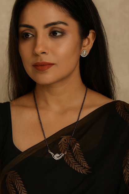 Short Mangalsutra Design & Earrings American Diamond Fancy Pendant