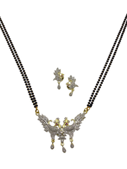 Peacock Pendant American Diamond Long Mangalsutra Design & Earring