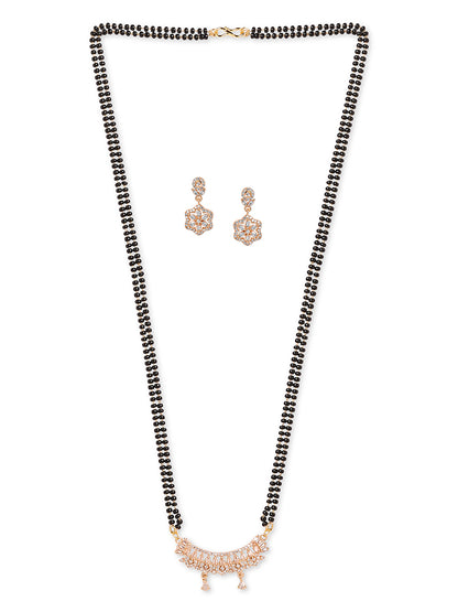 Rose Gold Plated AD Long Mangalsutra & Earring Set