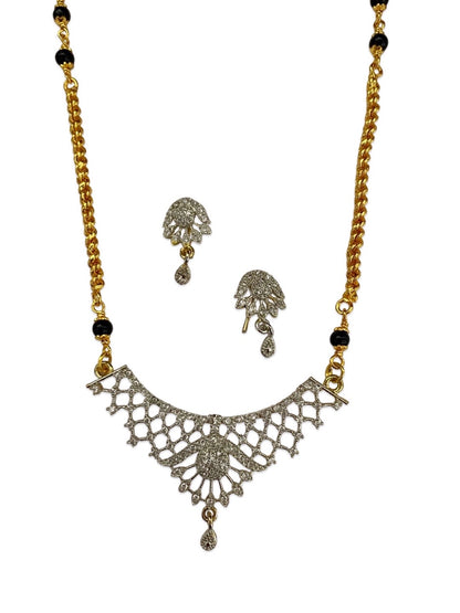 Gold Plated Long Mangalsutra With Earring Set AD Pendant Design