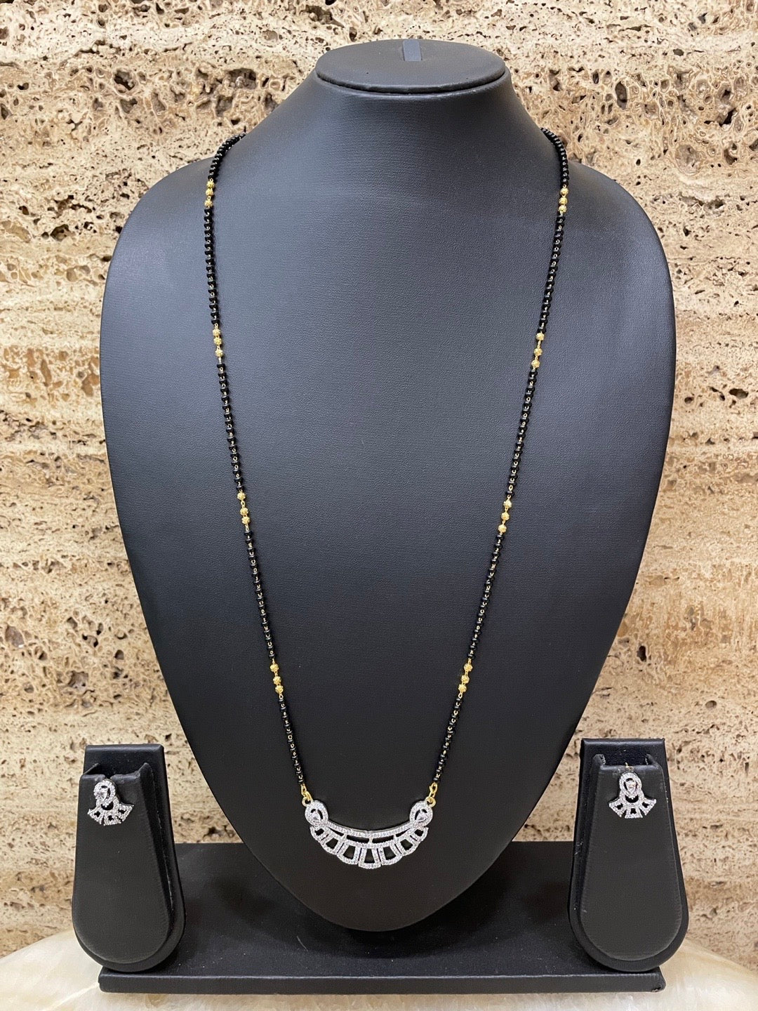 Gold Plated AD Long Mangalsutra & Earrings Set