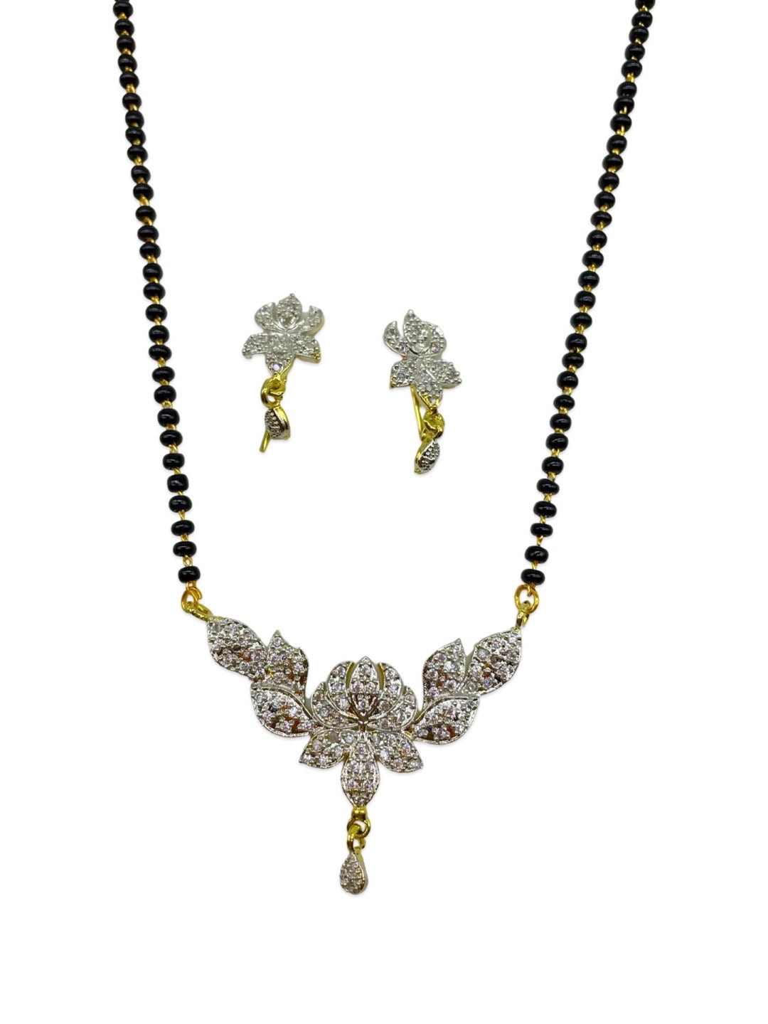Gold Plated AD Short Mangalsutra Set With Earrings