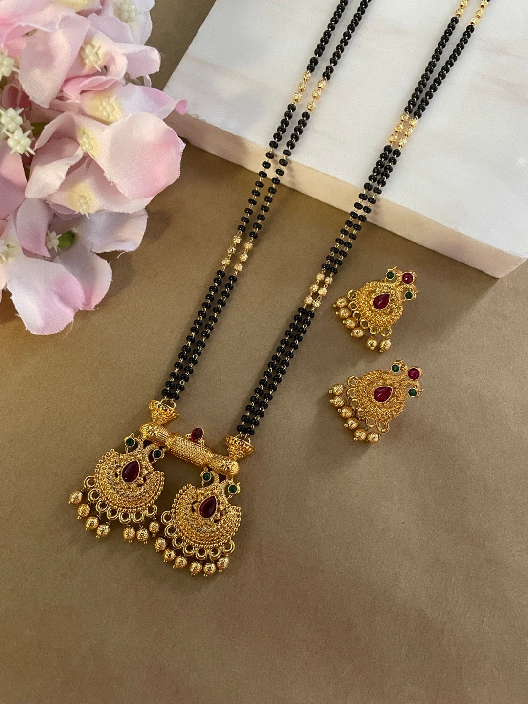 Peacock/Flower Pendant Mangalsutra Set