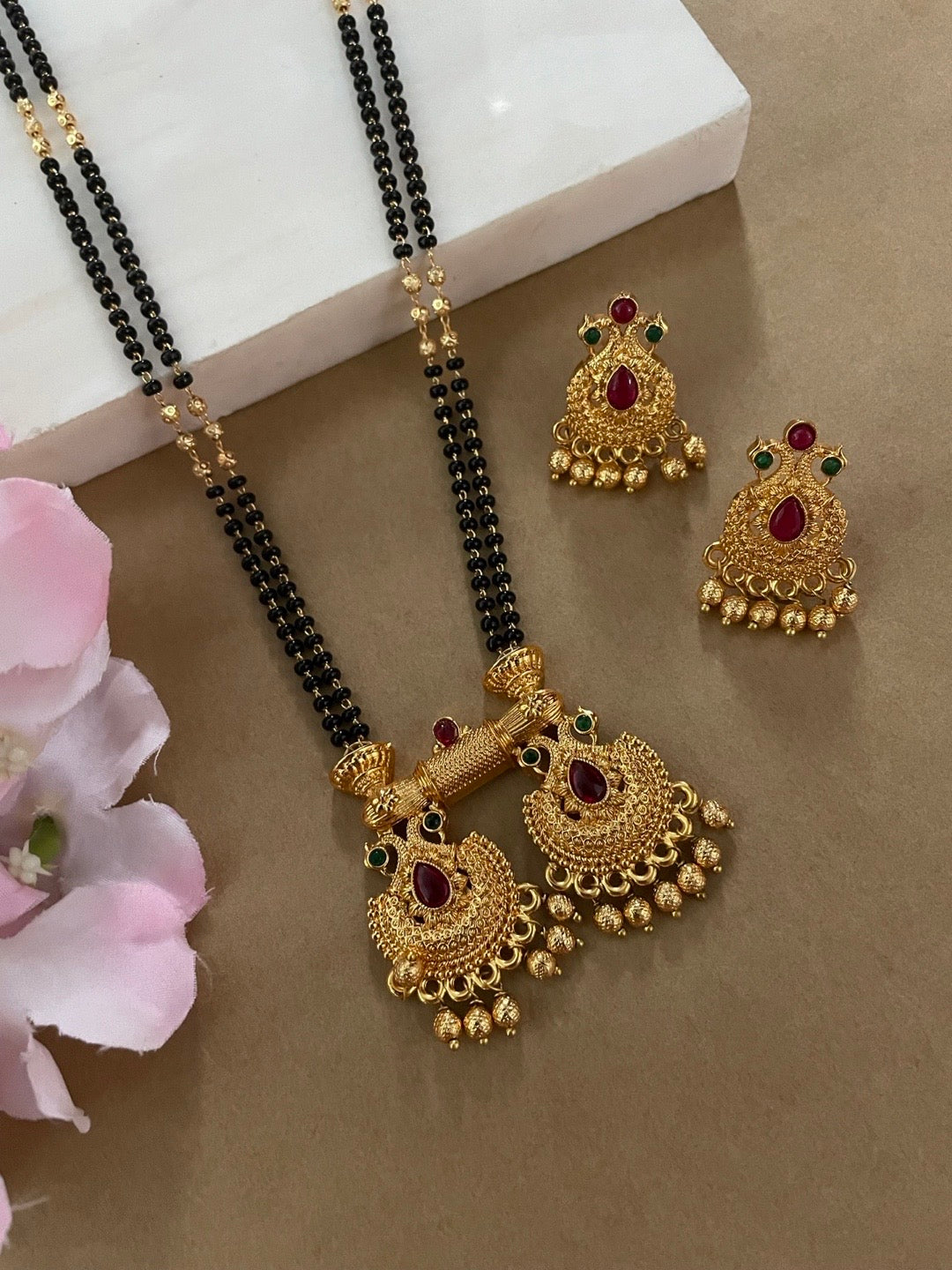 Peacock/Flower Pendant Mangalsutra Set