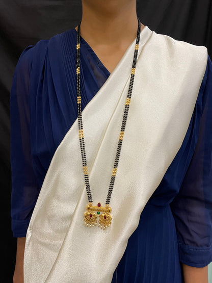 Long Mangalsutra with Earrings Set Peacock/Flower With Pearl Pendant