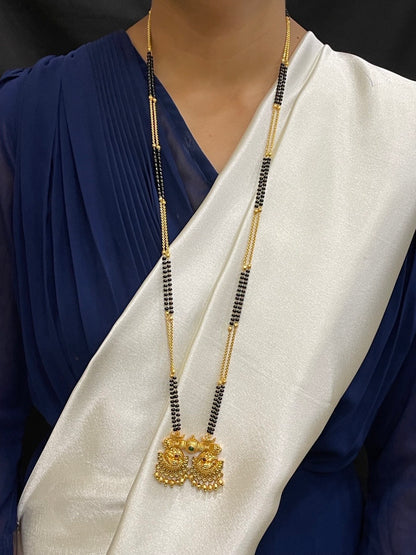 Long Mangalsutra with Earrings Set Peacock/Flower Pendant