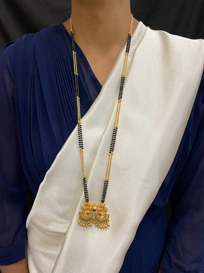 Long Mangalsutra with Earrings Set Peacock/Flower Pendant