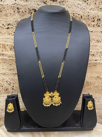 Long Mangalsutra with Earrings Set Peacock/Flower Pendant