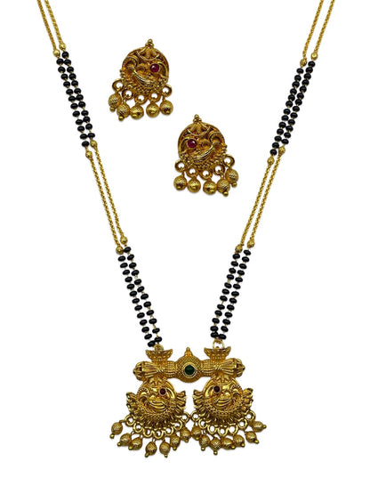 Long Mangalsutra with Earrings Set Peacock/Flower Pendant